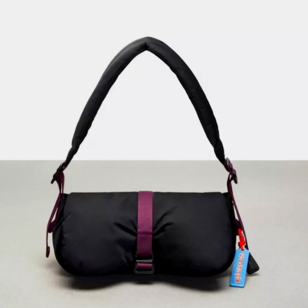 NWT COACHTOPIA LOOP PUFFY WAVY DINK BLACK PURPLE TRIM SHOULDER BAG STYLE CQ859 - Picture 4 of 16